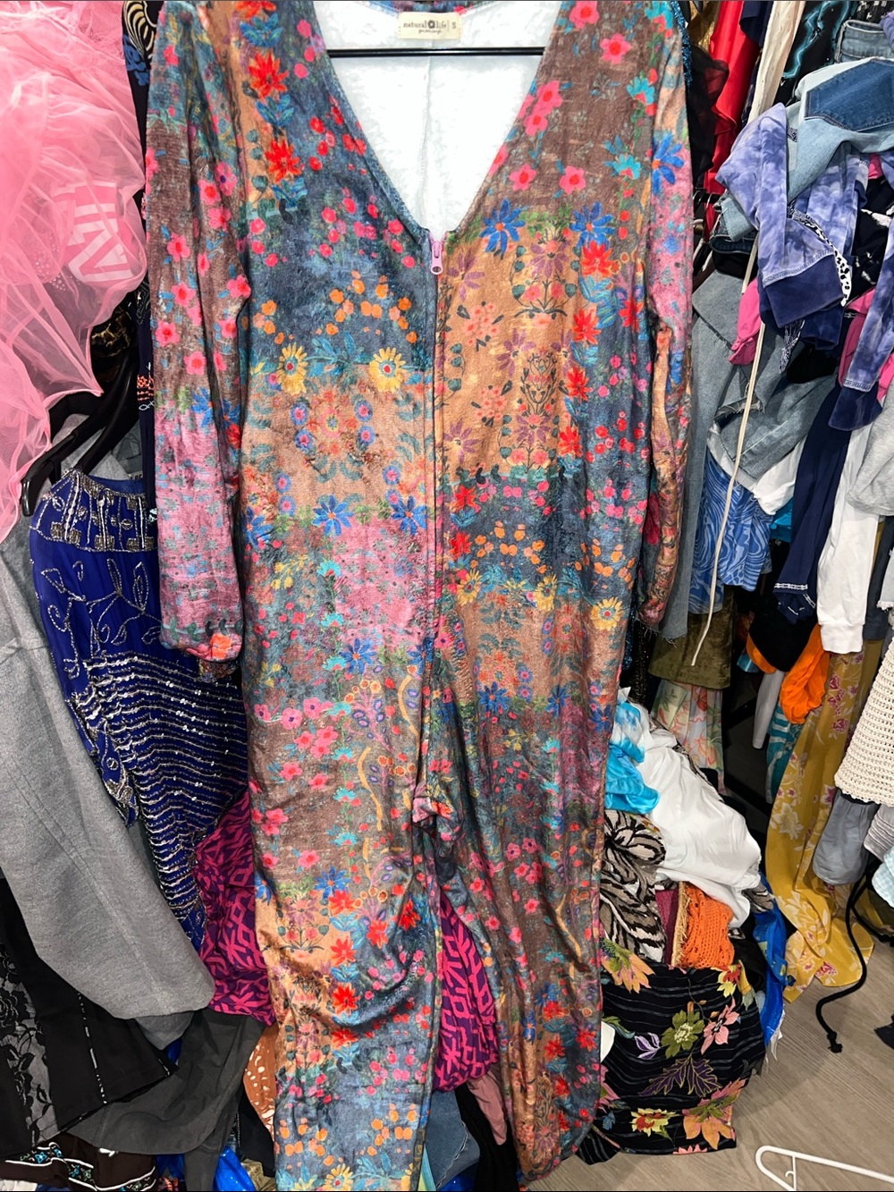 NATURAL LIFE Floral Multicolor Cozy Johnny Was Vibes patchwork print onesie
